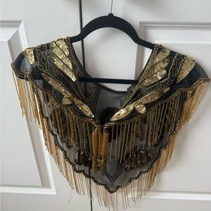 Gold and Black Beaded Cape / Shaw